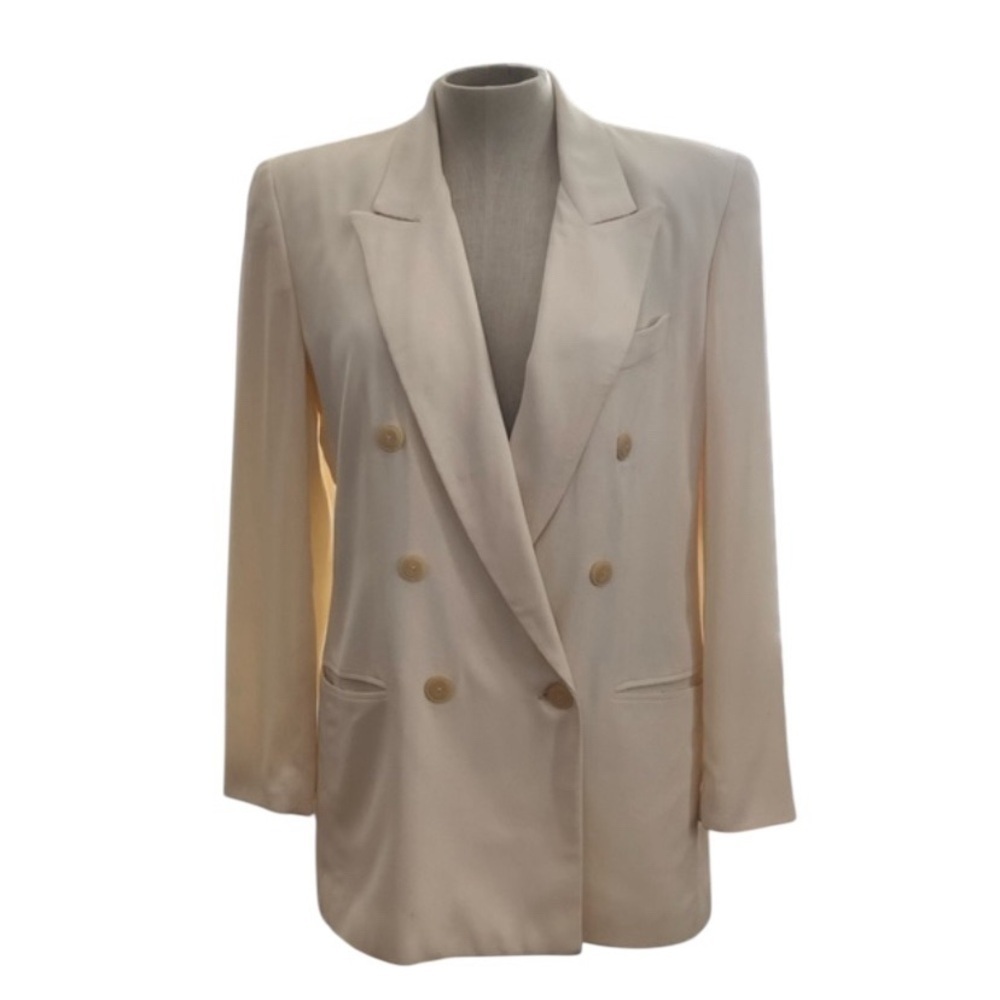 Vintage Gruppo Americano studio Cream Double-Breasted Blazer resortwear coastal - Picture 7 of 15